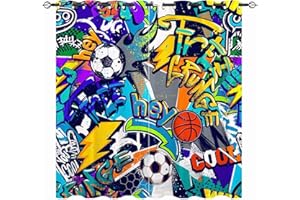 YUANZU Sport Vorhänge Kinder Jungen Neon Textur Fußball Ösen Gardinen mit Blickdichte Vorhang Kälteschutz Blackout Curtain Kinderzimmer Schlafzimmer Verdunkelung Fenster, 2 Stück, H 160 x B 106 cm