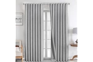 Joydeco 100% Cortinas Opacas 2 Piezas, Lino Cortinas Dormitorio con Pasadores Anti Luz Cortina Termica Aislantes Frio y Calor para Salon（2x260x140，Gris Claro）