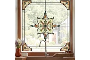 ADD.HERES Window Stickers, ‌Stained Glass Window Privacy Film UV Blocking Static Cling for Home Kitchen Office Bathroom, Amber Starry Light 30x40D
