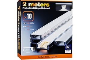 ClarivantiLED 2m×10 Profilé Aluminium LED Rail avec Diffuseur Goulotte et Profile Alu pour Ruban LED Profilé en U pour Installation Facile Support LED Couvercle Blanc Embouts et Clips Montage