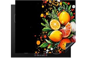 KitchenYeah© Protection Plaque Cuisson Deco Cuisine Cache Induction 59x51 cm Protège Pour Cuisiniere Protection Citron - Noirs - Plantes - Graffiti - Peinture