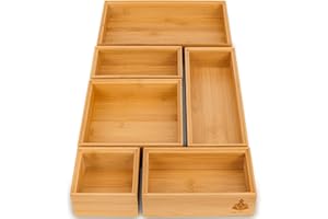 Lilly Things ANTIRUTSCH Bambus Schubladen Ordnungssystem (6 teilig, Holz) Schubladen Organizer Schubladeneinsatz Aufbewahrungsbox für Make-Up Kosmetik Schminktisch Schreibtisch Büro Bad Küche
