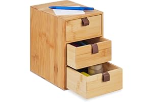 Relaxdays Schreibtisch Organizer, 3 Schubladen, Bambus, HxBxT: 21 x 15 x 20 cm, Schubladenbox Home Office & Büro, Natur