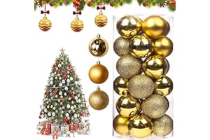 AOMAIGAD Bolas de Navidad,Adorno de Bola de Navidad,24 Bolas de Navidad Bolas de Decoración Navideña,Bolas Arbol de Navidad, Decoracion Arbol Navidad (Oro)