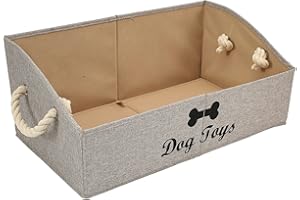 Geyecete Large Dog Toys Storage Bins - Foldable Fabric Trapezoid Organizer Boxes with Cotton Handle, Collapsible Basket for Shelves (Light Brown-DOG)