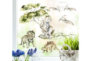 wolga-kreativ Fenstersticker Fensterdeko Fensterbilder Motiv Fensterfolie Glasdeko Selbstklebend Dinosaurier Flugdino Dinos Baum wiederverwendbar Kinderzimmer Junge Jungenzimmer