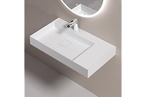 doporro Lavabo sobre Encimera Lavabo Suspendido de Mármol Fundido 70x46x12cm en Blanco Mate con Desagüe Colossum630