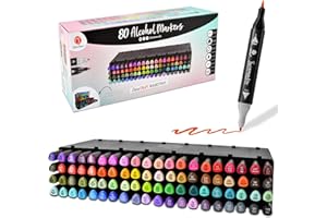 DECO TIME Decotime Twin Alcohol Markers with Stackable Alcohol Marker Storage Tray - 80 Dual Tip Fine & Brush Markers - Coloured Marker Pens for Adults, Kids - Quick Dry Art Supplies for Drawing & Colouring