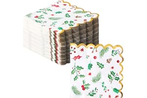 WINOO DESIGN 40 PK Gold Christmas Napkins Paper - 3-ply Christmas Cocktail Napkins Disposable Napkins Party Napkins Beverage Napkins Funny for Christimas Decorations Table Décor Party Supplies