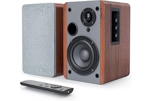 SMALODY Powered Bluetooth Bookshelf Speakers - Active Speakers Optical RCA Input - 2.0 Stereo Active Near Field Monitors - Wireless Bass Speaker with Remote - Wooden Lubricious