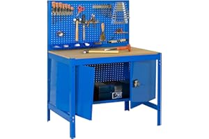 Simon Rack Banco de Trabajo Taller, Capacidad Carga 400 kg, 1445x910x610 mm, Mesa de Trabajo, Guarda Herramientas, Azul/Madera - BT2