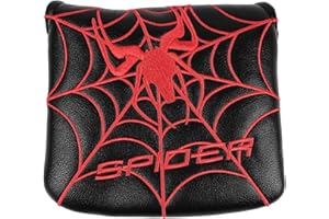 VOANZO Golf Club Putter Head Cover - Black and Red Spider Embroidery - Magnetic - Polyurethane - 12x13cm