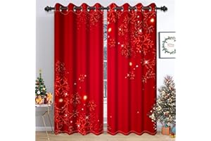 ‎TTINCCEER Ttincceer Weihnachten Verdunkelung Vorhänge für Wohnzimmer Gold Schneeflocke Funkelnde rote Fenster Vorhänge Thermisch isoliert Raum Verdunkelung Vorhang für Schlafzimmer Dekor 117x138cm, 2 Panels