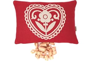 Gaidra Cuscino con Fiocchi di cirmolo - Jacquard in 100% Cotone - qualitá Artigianale dall' Alto Adige - Stile Tirolese - Cuore Rosso - 20 x 30 cm