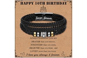 Toplstud 10th 13th 16th Birthday Gifts for Boys - Stainless Steel Leather Bracelets for Boys - Birthday Presents for Son Grandson Nephew - Layered Bracelets for Teenage Boy