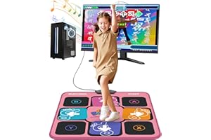 Acelufly USB Dance Mat for Kids - PC Plug and Play PlayMat with Dancing Game Software, 7 Challenge Modes, 245 Built-in Songs, Non-Slip Indoor Fitness Mat, Gift for Boys, Girls, Adults(Pink)