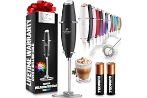 ZULAY KITCHEN Zulay - Espumador de leche original de mano para latte, batidor de bebidas para café, miniespumador para capuchino, frapé, matcha, chocolate caliente, por Milk Boss (negro)