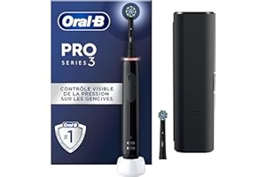 Oral-B Pro 3 3500 Brosse À Dents Électrique, Avec Capteur De Pression Pour Protéger Les Gencives, 3 Modes De Nettoyage, 1 Manche Noir, 1 Étui De Voyage, 2 Brossettes Rondes De Rechange