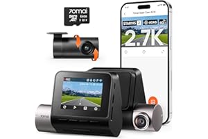 70mai 2.7K Dash Cam Front and Rear A510, 1944P+1080P Ultra Full HD Dual Car Camera with STARVIS 2 IMX675 and 64GB Card, Built-in GPS, 4G LTE, G-Sensor, ADAS, HDR, Night Vision, APP Control, Max 256GB