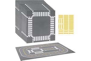 Mlikero Lot de 12 plaques de route compatibles avec les blocs de construction classiques, plaques de route de 25,5 x 25,5 cm, plaques de base pour les kits de ville (autocollants de bricolage