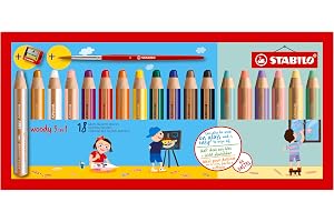 STABILO färgstift, vattenfärg & vattenfärgad träig 3 i 1-18 paket med spetsar och borstar - med 18 olika färger (inklusive pa