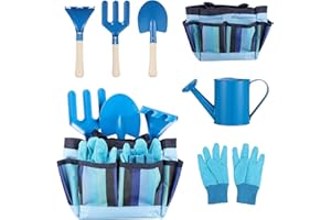 OUNONA Gardening Tools For Kids with Garden Tool Bag Tote Children Gardening (Blue)