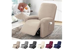 BOYIFEIJIE 1-Sitzer Sessel Überzug, Sesselbezuge Stretch mit Taschen, All-Inclusive Streifen-Jacquard Sesselschoner für Fernsehsessel Relaxsessel Sesselhusse (Taupe, 4-Teilig)