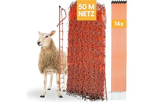 Agrarzone Rete per pecore elettrificabile 50m x 108cm arancione | Rete per recinzione elettrificata con paletti a doppia punta | Recinto elettrico per la protezione di pecore agnelli bovini ed caprini
