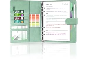 NOTEZMATE A5 Leather Binder, 6-Ring Business Leather Document Clip Board, A5 Notebook Binder with 150 Sheet Refill Paper with Zipper Pouch, 4 Dividers &Pen for Office Personal Planner,Macaron Green