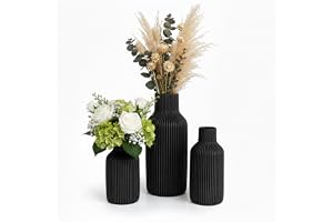 Relaxdays vaser, 3-pack, blomvaser, 3 olika storlekar, svarta | Färska och torkade blommor, dekorativa keramikvaser, bordsdek