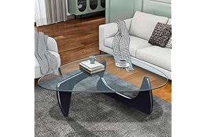 JGJSQYY Triangular Glass Coffee Table, Living Room Table, Modern Solid Wood Side Table and Vintage Tempered Transparent Glass Top, Sofa Table for Couch, Bedroom, Living Room, Balcony