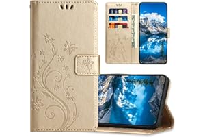JZASES Hülle für Samsung Galaxy A32 4G, PU Leder Handyhülle, Klappbar Prägung Brieftasche Stoßfeste Schutzhülle Kompatibel mit Samsung A32 4G, Gold