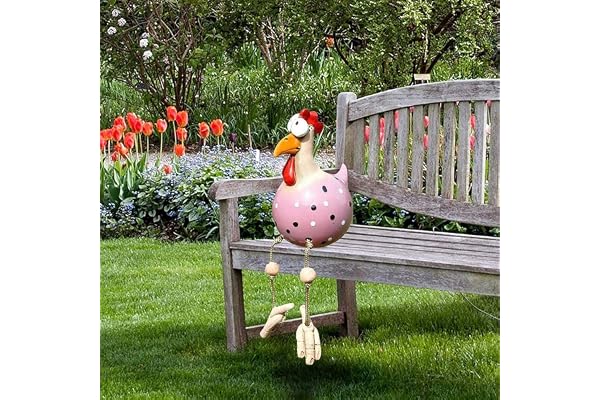 Kamndex Poule Décoration, Statue de Poulet en Résine Drôle, Figurine Animale pour Jardin, Cour, Patio (Pink)