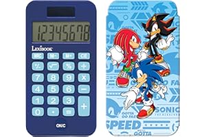 Lexibook, SEGA Sonic The Hedgedog, Taschenrechner mit Schutzhülle, konventionelle und erweiterte Rechnerfunktionen, Batterie- und solarbetrieben, Blau, C45SN