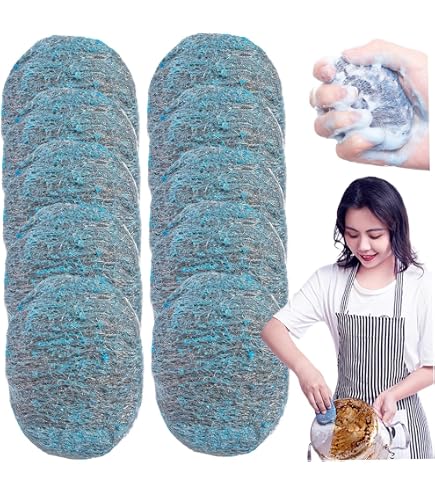 Tampons Laine D'Acier Avec Savon - Lot De 10 - Pour Nettoyer Casseroles, Poêles Et Surfaces Graisseuses