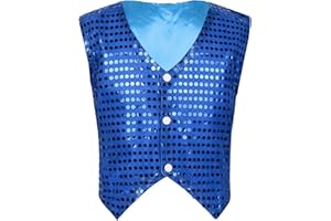 TTAO Gilet A Paillettes Enfant Garçon Haut de Danse Jazz Ballet Soirée Chemise Veston Brillant Mariage Cérémonie Top de Danse Performance Carnaval 7-14 Ans