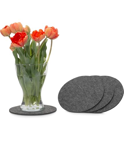 Sottobicchieri In Feltro 5 Mm, Motivo Floreale, Grigio Scuro, 25cm Quadrati (Confezione Da 4)