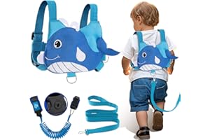 Lehoo Castle Baby Reins, 4 in 1 Toddler Reins for Walking 1-3 Years with Anti Lost Wrist Link, Reins for Toddlers Boys Girls with Safety Harness - Whale Blue