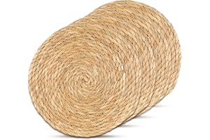 Juego de 4 manteles individuales redondos de jacinto de agua: WANDGU Juego de 4 posavasos decorativos de 30 cm, decoración de salón, posavasos trenzados para comida caliente, manteles individuales