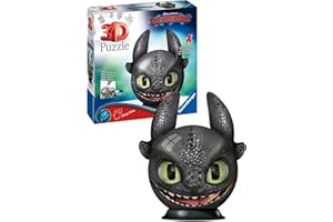 Ravensburger 3D Puzzle 11145 - Puzzle-Ball Dragons Ohnezahn mit Ohren - Puzzleball für Fans von Drachenzähmen leicht gemacht ab 6 Jahren - Geschenkidee für Kinder