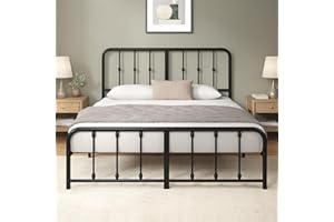 Zinus Florence Łóżko 140 x 200 cm – 35 cm wysokości – metalowa rama łóżka z zagłówkiem i podnóżkiem – łóżko ze stelażem – rama łóżka w stylu vintage – miejsce do przechowywania pod łóżkiem – czarne