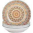 vancasso Mandala Patterned Pasta Bowl Set of 4, Porcelain 8 inch Yellow Soup Plate Soup Bowl, 920 ml Ramen Bowl Serving for Ice Cream/Snack/Mixing/Soup/Fruit/Noodle, Bohemian Style