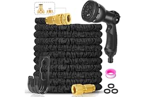 AYZ Expandable Garden Hose Pipe 100ft - Water Hose with 10 Functions Gun and 3/4", 1/2" Brass Fittings, Kink-Free Flexible Garden Hose, 3 Layers of Latex in an Expanding Hose Design for Easy Use & Storage