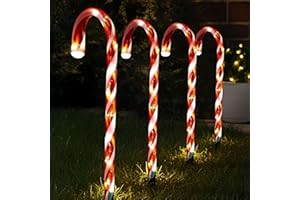 ADEPTNA 4 Piece 40 LED Christmas WARM WHITE CANDY CANE LED LIGHTS with Timer Function Battery Powered Xmas Outdoor Patio Pathway Drive Way Decoration