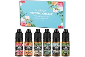 LUCPICT Set med eteriska oljor, 6 x 10 ml aromaterapi, aromolja för diffusor, ren naturlig doftolja, presentset för luftfuktare, massage, tvätt, tvåltillverkning, ljustillverkning