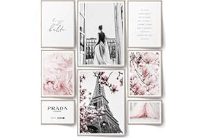 BLCKART Lot de 8 posters Infinity Rose Love - Élégants - Double face - Fleurs roses - Pour salon, chambre à coucher, bureau - Décoration (taille L | 2 x A3 | 4 x A4 | 2 x A5 | Sans cadre - Rose Love)