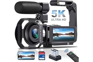 DELMODES Videokamera 5K Camcorder 64MP 60FPS WiFi 18X Digitalzoom Vlogging Kamera für YouTube, 3.0" IPS Touchscreen IR Nachtsicht Videokamera mit Handstabilisator, 32GB SD-Karte, Fernbedienung, Batterien