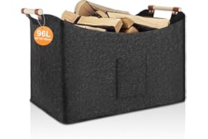 TOBWOLF 96L Foldable Firewood Basket, Log Baskets for Fireplaces, Felt Bag, 60 x 40 x 40 cm, XXXL Wood Basket with Carry Handles, Extra Thick Felt and Reinforced Handle Storage Baskets for Shopping