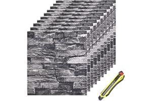 Hyesrtey Carta da Parati Adesiva Muro 10 Pezzi Pannelli Parete Mattoni Pannello Mattone Decorativi 3d per Parete Adesivi paretiper Wallpaper per Cucina Ufficio TV Sfondo, 35 * 38.5 cm (Nero)