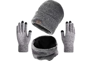 Aisprts Cappello Invernali Uomo Cappelli da Invernale Sciarpa Uomo Guanti Invernali Guanti Touch Screen Guanto Invernale 3 Pezzi